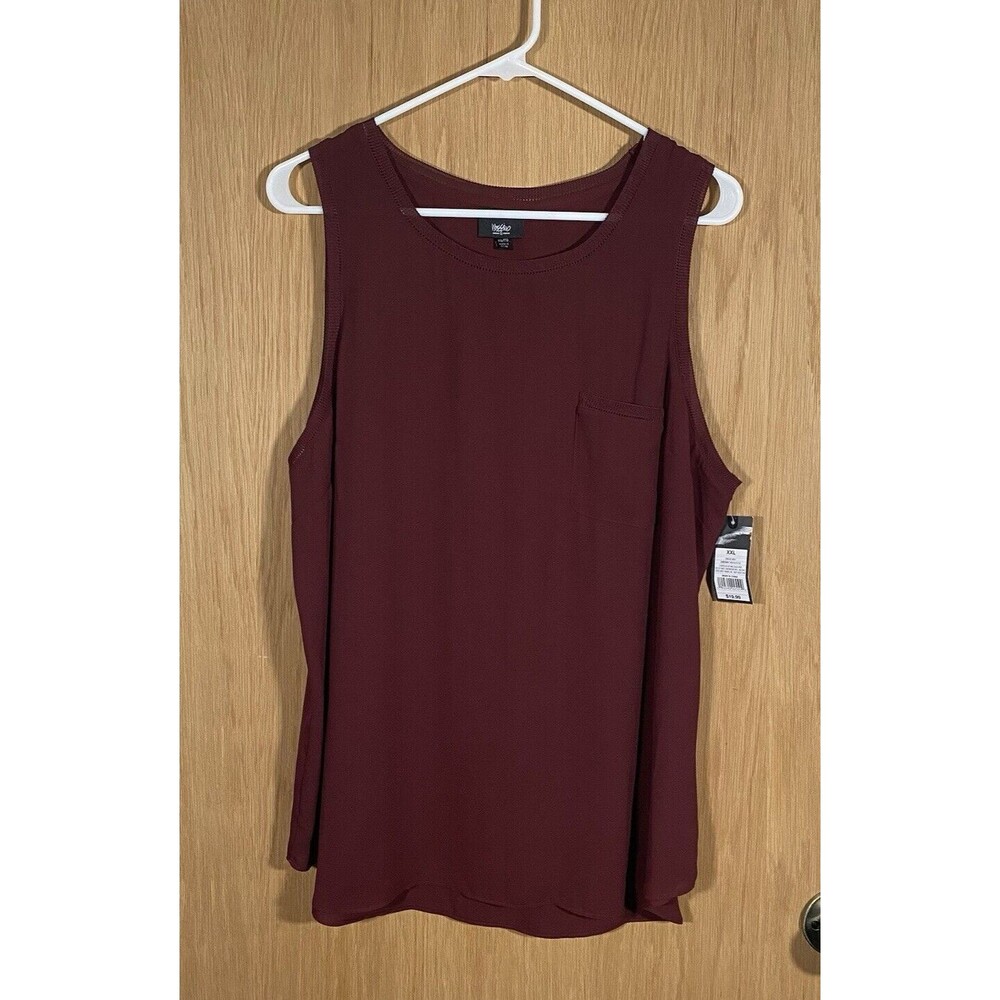 Mossimo Women's Plus Sz 2XL Burgundy Sleeveless Blouse Career Flowy Romantic NWT